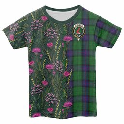 ScotsTee Shop Scottish Armstrong Family Crest Tartan T-shirt Scottish Thistle Flower Half Style