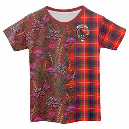 ScotsTee Shop Scottish Abernethy Family Crest Tartan T-shirt Scottish Thistle Flower Half Style