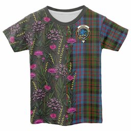 ScotsTee Shop Scottish Bowie Family Crest Tartan T-shirt Scottish Thistle Flower Half Style
