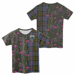 ScotsTee Shop Scottish Bowie Family Crest Tartan T-shirt Scottish Thistle Flower Half Style