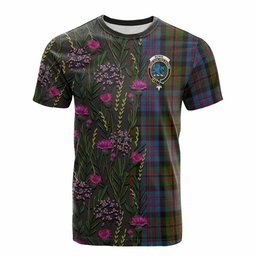 ScotsTee Shop Scottish Bowie Family Crest Tartan T-shirt Scottish Thistle Flower Half Style