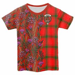ScotsTee Shop Scottish Darroch Family Crest Tartan T-shirt Scottish Thistle Flower Half Style
