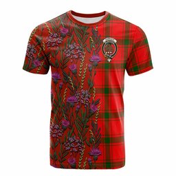 ScotsTee Shop Scottish Darroch Family Crest Tartan T-shirt Scottish Thistle Flower Half Style