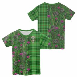 ScotsTee Shop Scottish Clephane (Clephan) Family Crest Tartan T-shirt Scottish Thistle Flower Half Style