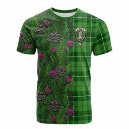 ScotsTee Shop Scottish Clephane (Clephan) Family Crest Tartan T-shirt Scottish Thistle Flower Half Style