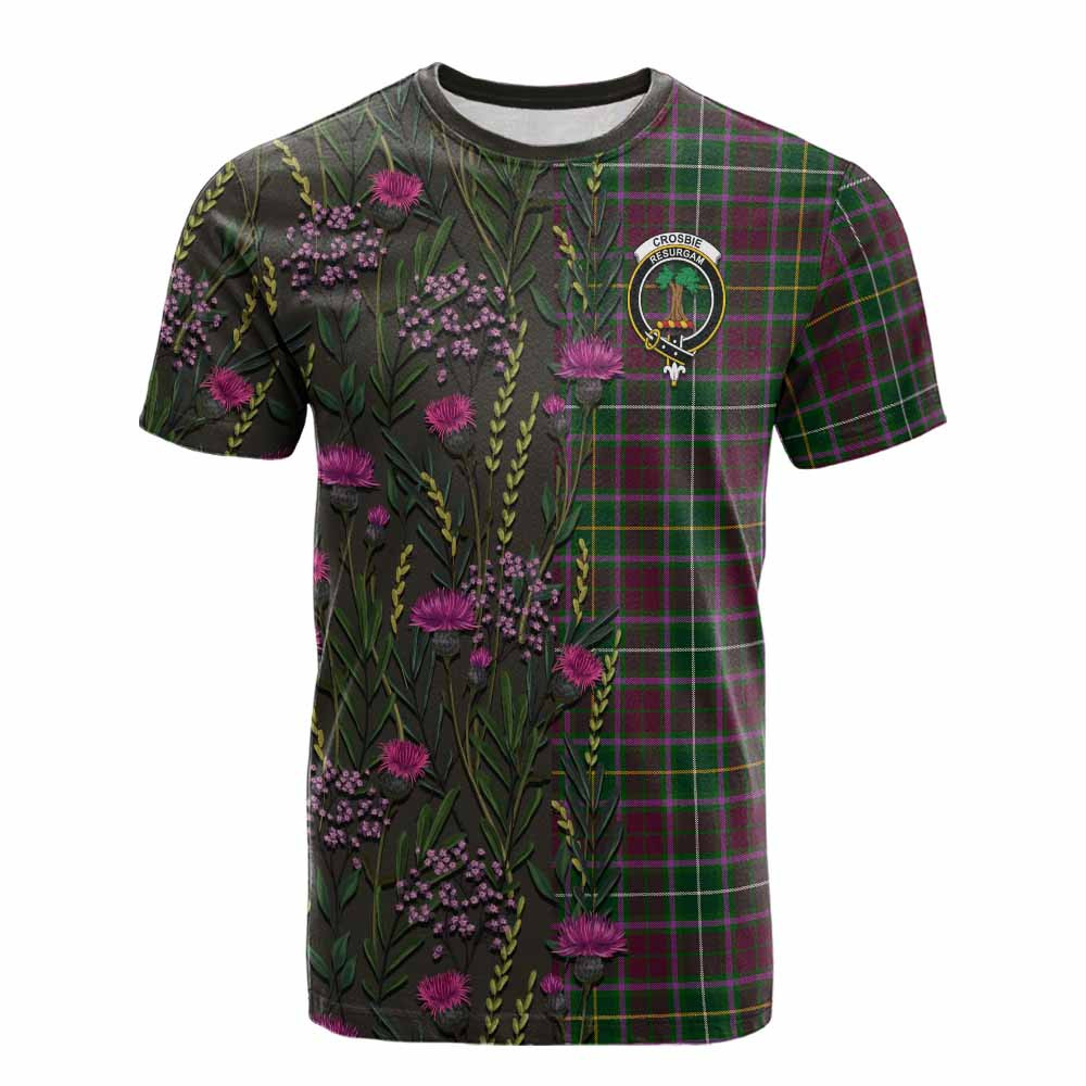 ScotsTee Shop Scottish Crosbie Family Crest Tartan T-shirt Scottish Thistle Flower Half Style