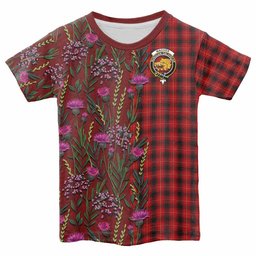 ScotsTee Shop Scottish MacIver (McIver) Family Crest Tartan T-shirt Scottish Thistle Flower Half Style