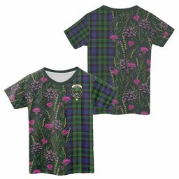 ScotsTee Shop Scottish Mowat Family Crest Tartan T-shirt Scottish Thistle Flower Half Style