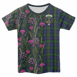 ScotsTee Shop Scottish MacEwan (MacEwen) Family Crest Tartan T-shirt Scottish Thistle Flower Half Style