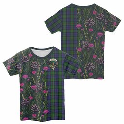 ScotsTee Shop Scottish MacEwan (MacEwen) Family Crest Tartan T-shirt Scottish Thistle Flower Half Style