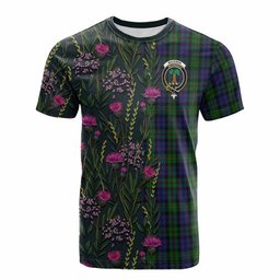 ScotsTee Shop Scottish MacEwan (MacEwen) Family Crest Tartan T-shirt Scottish Thistle Flower Half Style