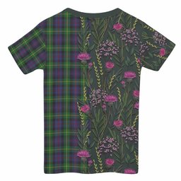ScotsTee Shop Scottish Farquharson Family Crest Tartan T-shirt Scottish Thistle Flower Half Style