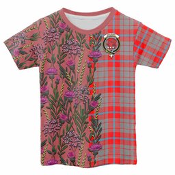 ScotsTee Shop Scottish Moubray Family Crest Tartan T-shirt Scottish Thistle Flower Half Style
