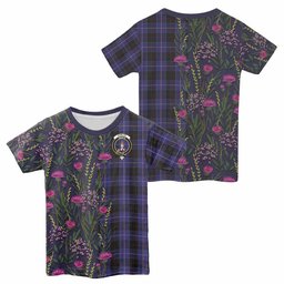 ScotsTee Shop Scottish Dunlop Family Crest Tartan T-shirt Scottish Thistle Flower Half Style