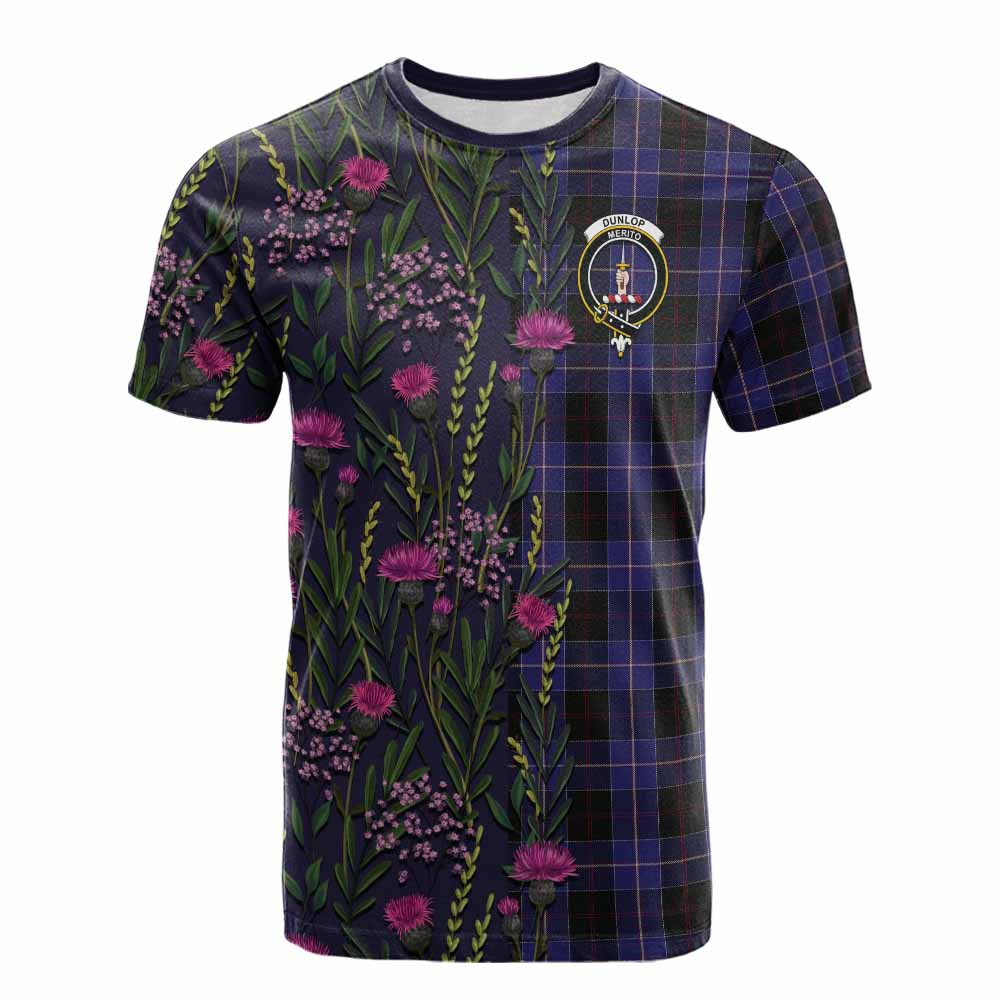 ScotsTee Shop Scottish Dunlop Family Crest Tartan T-shirt Scottish Thistle Flower Half Style