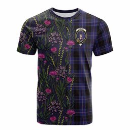 ScotsTee Shop Scottish Dunlop Family Crest Tartan T-shirt Scottish Thistle Flower Half Style