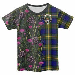 ScotsTee Shop Scottish Muir Family Crest Tartan T-shirt Scottish Thistle Flower Half Style