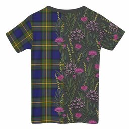 ScotsTee Shop Scottish Muir Family Crest Tartan T-shirt Scottish Thistle Flower Half Style