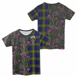 ScotsTee Shop Scottish Muir Family Crest Tartan T-shirt Scottish Thistle Flower Half Style