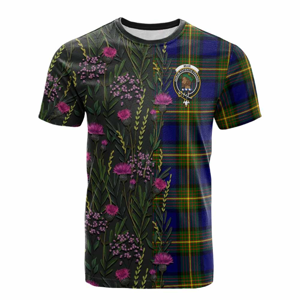 ScotsTee Shop Scottish Muir Family Crest Tartan T-shirt Scottish Thistle Flower Half Style
