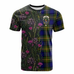 ScotsTee Shop Scottish Muir Family Crest Tartan T-shirt Scottish Thistle Flower Half Style