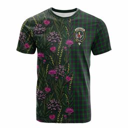 ScotsTee Shop Scottish Elphinstone Family Crest Tartan T-shirt Scottish Thistle Flower Half Style