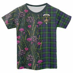 ScotsTee Shop Scottish Gordon Family Crest Tartan T-shirt Scottish Thistle Flower Half Style
