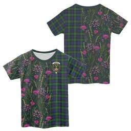 ScotsTee Shop Scottish Gordon Family Crest Tartan T-shirt Scottish Thistle Flower Half Style