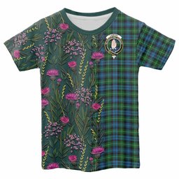 ScotsTee Shop Scottish Lamont Family Crest Tartan T-shirt Scottish Thistle Flower Half Style