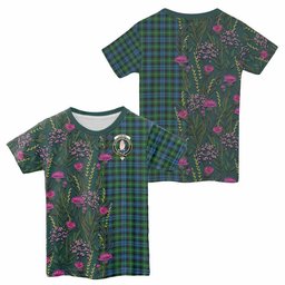 ScotsTee Shop Scottish Lamont Family Crest Tartan T-shirt Scottish Thistle Flower Half Style