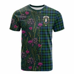 ScotsTee Shop Scottish Lamont Family Crest Tartan T-shirt Scottish Thistle Flower Half Style