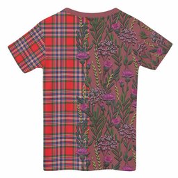ScotsTee Shop Scottish MacFarlane (McFarlane) Family Crest Tartan T-shirt Scottish Thistle Flower Half Style
