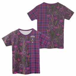 ScotsTee Shop Scottish Montgomery Family Crest Tartan T-shirt Scottish Thistle Flower Half Style