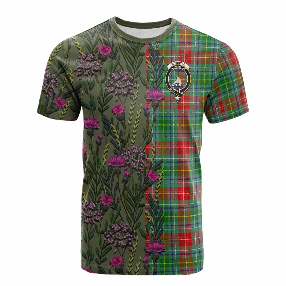 ScotsTee Shop Scottish Muirhead Family Crest Tartan T-shirt Scottish Thistle Flower Half Style