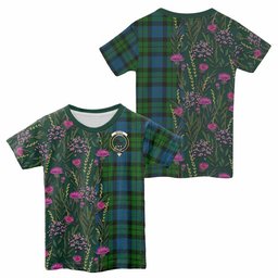 ScotsTee Shop Scottish MacKie (McKie) Family Crest Tartan T-shirt Scottish Thistle Flower Half Style