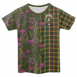 ScotsTee Shop Scottish MacMillan (McMillan) Family Crest Tartan T-shirt Scottish Thistle Flower Half Style