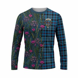 ScotsTee Shop Scottish MacCorquodale (McCorquodale) Family Crest Tartan T-shirt Scottish Thistle Flower Half Style