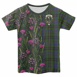 ScotsTee Shop Scottish MacInnes (McInnes) Family Crest Tartan T-shirt Scottish Thistle Flower Half Style