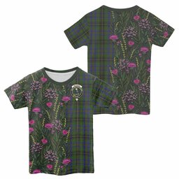 ScotsTee Shop Scottish MacInnes (McInnes) Family Crest Tartan T-shirt Scottish Thistle Flower Half Style