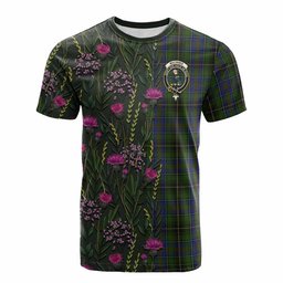 ScotsTee Shop Scottish MacInnes (McInnes) Family Crest Tartan T-shirt Scottish Thistle Flower Half Style