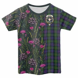 ScotsTee Shop Scottish Murray Family Crest Tartan T-shirt Scottish Thistle Flower Half Style