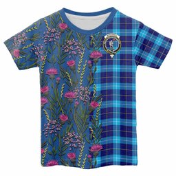 ScotsTee Shop Scottish McKerrell Family Crest Tartan T-shirt Scottish Thistle Flower Half Style
