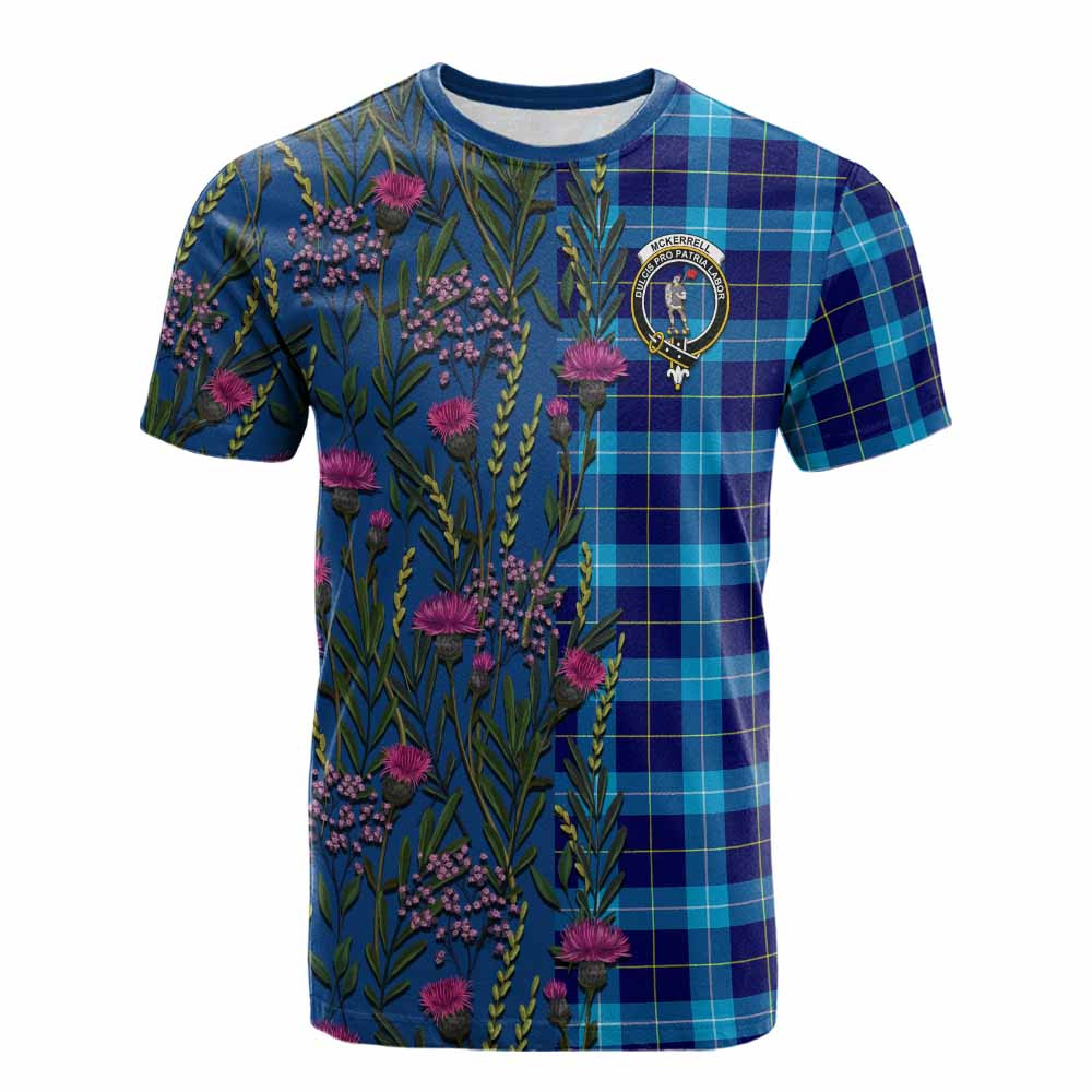 ScotsTee Shop Scottish McKerrell Family Crest Tartan T-shirt Scottish Thistle Flower Half Style