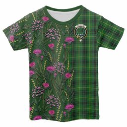 ScotsTee Shop Scottish MacArthur (McArthur) Family Crest Tartan T-shirt Scottish Thistle Flower Half Style