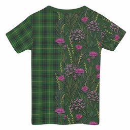 ScotsTee Shop Scottish MacArthur (McArthur) Family Crest Tartan T-shirt Scottish Thistle Flower Half Style