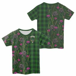 ScotsTee Shop Scottish MacArthur (McArthur) Family Crest Tartan T-shirt Scottish Thistle Flower Half Style