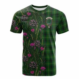 ScotsTee Shop Scottish MacArthur (McArthur) Family Crest Tartan T-shirt Scottish Thistle Flower Half Style