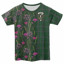 ScotsTee Shop Scottish MacRae (McRae) Family Crest Tartan T-shirt Scottish Thistle Flower Half Style