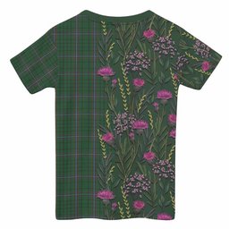 ScotsTee Shop Scottish MacRae (McRae) Family Crest Tartan T-shirt Scottish Thistle Flower Half Style