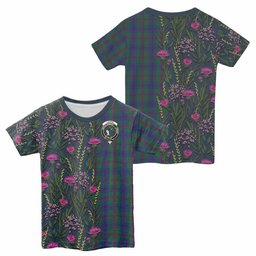 ScotsTee Shop Scottish Laurie Family Crest Tartan T-shirt Scottish Thistle Flower Half Style